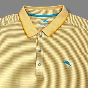 Tommy Bahama Polo Shirt Mens 2XL Pique Knit Striped Short Sleeve Golf Preppy